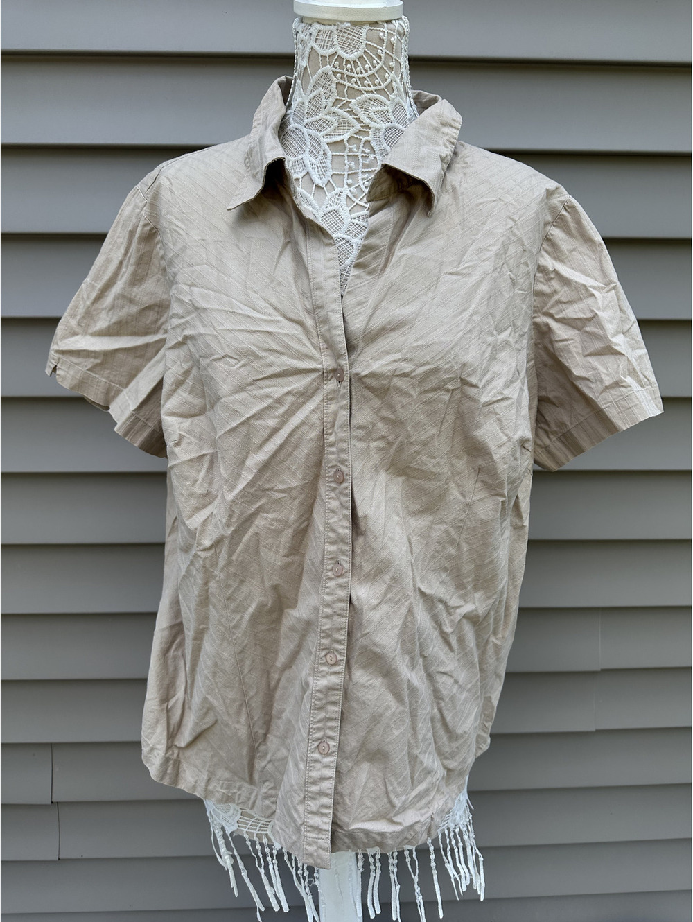 St. John's Bay Beige Button Up Shirt Casual Minimalist